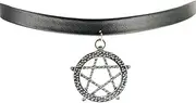 [Rhomba] Pentagram Pentacle Wiccan Choker Necklace,Gothic Star Satanic Pendant Collar Chokers,Traditional Seal of Solomon Tetragrammaton Eliphas Levi's Pentagra Wicca Punk Retro Jewelry, Goth Adjustable