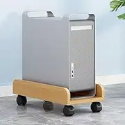 Hbluefat Mobile Computer Tower Stand with Wheels, Wood Heavy Duty Rolling PC Stand, Under Desk CPU Holder Cart (Wood)