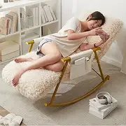 Modern Nursery Nursing Rocking Chair with Glider Function and Teddy Upholstered Side Pocket Ideal for Living Room Bedroom and Offices Golden Legs Included