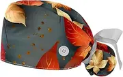[YTYVAGT] 2-Pc,Gourd-Shaped Working Cap,Fisherman Hat with Buttons and Cotton Sweatband,Autumn Leaves Pattern