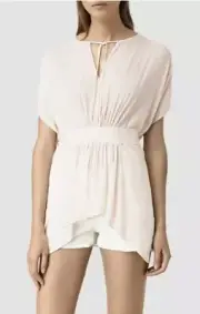 $178 NWT All Saints Nevis Oyster Anthropologie Tie Top Shirt Blouse UK 6 US 2