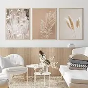 LPFNSF Modern Flowers Canvas Painting Set of 3 Plant Wall Pictures Boho Beige Natural Pampas Grass Pictures, No Frame (20 x 30 cm x 3)