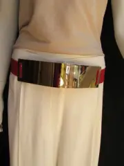 Women Belt Fashion High Waist Hip Wide Gold Metal Plate Elastic Red Size S M L