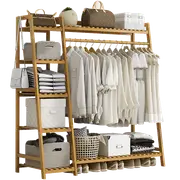 Randy & Travis Machinery Portable Clothes Rack Coat Garment Stand Bamboo Rail Hanger Airer Closet Garment Racks