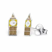 Solid 925 Sterling Silver Studs Clock Tower Push Back Earring Children Girls