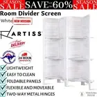 4 Panel Room Divider With Shelves Timber Wooden White Folding Wall Partition New