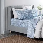 MARTHA STEWART Posy Full Bed Sheets - 4 Piece Set | 100% Egyptian Cotton | 1 Flat Sheet - 1 Fitted Sheet - 2 Pillowcases | Durable & Breathable Bedsheets | Easy Care | Soft Blue