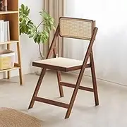 Rattan Collapsible Chair, Bamboo Dining Room Chair, Wooden Folding Kitchen Chair with Backrest and Footrest, Capacity 330lbs(Teal Colour)
