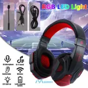 LED Gaming Headset Bluetooth Wireless 3.5mm Wired Headphone Mic for Game Console