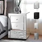 ALFORDSON 3 Drawers Mirrored Bedside Table, 40 x 40 x 58cm, Sofa Side Table Bedroom Living Room Table Nightstand Storage Organiser, Home Furniture Glass Cabinet Chests, Sliver