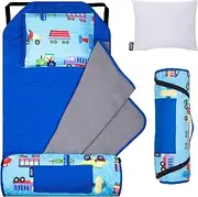[Wildkin] All-in-One Modern Nap Mat with Pillow for Toddler Boys and Girls, Perfect Size for Daycare and Preschool, Designed with Elastic Corner Straps to Fit a Standard Cot