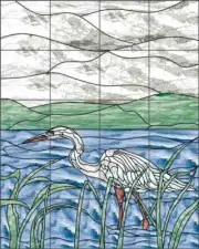 Heron Tile Backsplash Paned Expressions Art Ceramic Mural OB-PES38