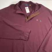 NEW Ralph Lauren Big&Tall 6XB Big Luxury Jersey Quarter Zip Pullover Burgundy