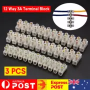 3pcs 12 Positions 3A Dual Rows Covered Barrier Screw Terminal Block Wire Strips