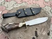 Custom handmade stainless steel dagger knife With stag handle with sheath