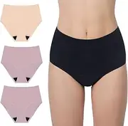 AIRCUTE Washable Urinary Incontinence Underwear for Women Absorbent Seamless High Waist Leak Protective Panty 3 Pack, Beige-blush-blush