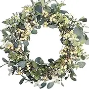 Lendra Artificial Green Leaf Eucalyptus Wreath, Berry Wreath, Spring and Summer Green Leaf Farmhouse Wall Wedding Decoration, Front Door Wall Hanging, Courtyard Decoration (20 inches)