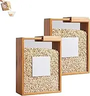 Wooden Cereal Storage Box, Bamboo Rice Dispenser with Removable Lids, Rice Box - Wooden Acrylic Cereal Boxes, for Kitchen Organization Cereal, Sugar, Nut, Tea (2 Pcs)