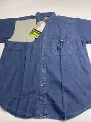 Remington Button Down Shooting SS Denim Shirt Hunting Shoulder Patch Men L 42/44