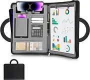 REASOR Padfolio Portfolio Folder with Calculator Storage Pouch and Multiple Card Slots, Zippered Business Organizer with Notepad, Suitable for Students, Professionals, and Entrepreneurs,Hidden Handle