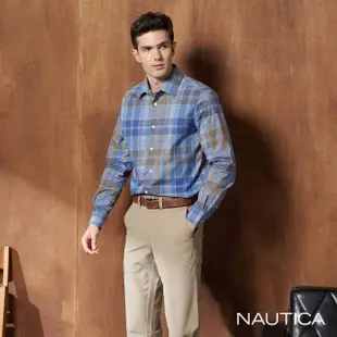 【NAUTICA】男裝 跳色大格紋長袖襯衫(藍綠)