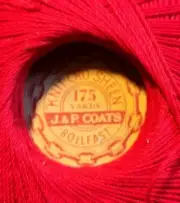 Vintage J&P Coats Knit-Cro-Sheen Red Cotton Crochet Thread Art. A. 64
