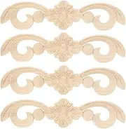 Furniture Applique Carving Decal Wooden Decoration Exquisite Carved Flower Pattern for Home Wall Door Cabinet Decor Rubber Wood Material 25x6x0.7cm 4Pcs