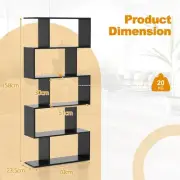 Modern Geometric 5-Tier S-Shaped Bookcase with Anti-Toppling Design, Black