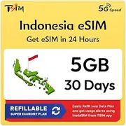 Indonesia eSIM 30 Days | 5GB Super Economy Refillable Plan! QR Code Sent via Email in 24Hrs - Scan & Use Immediately | Auto Activating | 5G/4G Speed | Hotspot Allowed | Data-Only No Phone Number