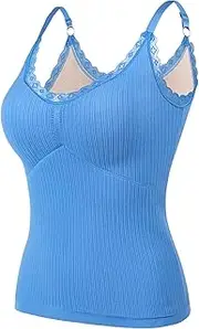 [Generic] Women's Thermal Underwear Tops Plus Size Sleeveless Thermal Shirts for Women V Neck Vest with Built in Bra Fleece Lined Underwear Thermal Tank Top Camisole Ladies Thermals Top and Bottom Set