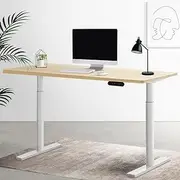 Artiss Electric Laptop Standing Desk Height Adjustable Sit Stand Desks 120cm X 60cm Desktop Table Office Study Computer Workstation (Oak Top + White Frame) Dual Motor Whole Piece Monitor Riser