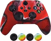 Skin for Xbox Series Controller,Hikfly Cover Compatible with Xbox Series X/S Controller Grips Case Non-Slip Studded Silicone Controller Cover with 4pcs Thumb Grips Caps(CamoRed)