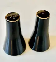 Burleigh Ware Black With Gold Salt Pepper Shakers-Staffordshire, England