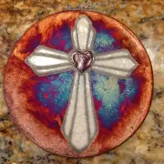 Cross Coaster Raku Pottery, handmade, handsigned - NEW