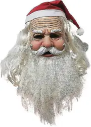Christmas Santa Claus Mask, Realistic Latex Mask Full Over Head Masks With Red Santa Hat And Beard Overhead