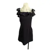 New French Connection Size 4 Whisper Off Shoulder Ruffle Mini Shift Dress Blue