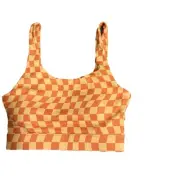 NWT Wilo the Label Athletic Bra Top Peach Orange Checker Print TOP ONLY XS