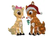 32" Rudolph Pre-Lit 2D Rudolph and Clarice Sitting with Mistletoe Christmas D...