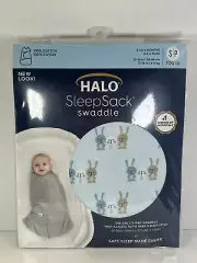 HALO SleepSack Swaddle, 100% Cotton, 3 Bunnies Baby Blue, Small 3-6 months NEW