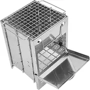 Portable Camping Wood Stove, Foldable Stainless Steel BBQ Grill, Lightweight Mini Cookware Cooker with Storage Bag, for Outdoor Picnic Cooking