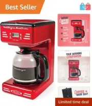 Vintage-Inspired 12-Cup Drip Coffee Machine with Automatic Shut-Off - Red
