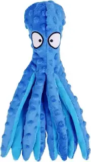 Dog Plush Toy, Octopus Crinkle and Squeaker with No Stuffing, Blue, 12"
