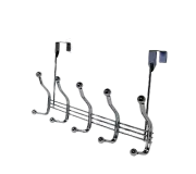 Metal Over The Door Hook Hanger Rack Silver Chrome Finish 10 Hook Coats Towels