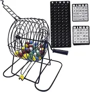 Bingo Set Deluxe Fun Bingo Game Set Includes 150 Colorful Chips, 18 Cards, 75 Balls, 8" Hand-Cranked Cage & Board Sets for Adults Large Group, Party, Bar Game