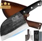 Full Tang Handmade Forged Butcher Knife High Carbon Steel Cleaver Leather Sheath
