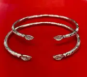 Pair Of Leaf Head Handmade West Indian Sterling Silver Bangles