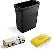 DURABIN 60L Black Rectangular Wastebin and Yellow Hinged Lid with Paper Slot & 25x 110L Bin Bags Strong Plastic Bag for Rubbish Recycling Food Safe with Blue Angel Certified Bin Liners for Home Office