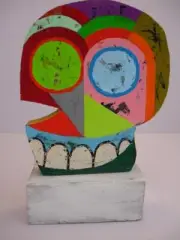 Jonathan Edelhuber Quarantine Skull Sculpture Acrylic Wood 2020 Painted Signed 1