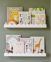 Floating Nursery Book Shelves Wall | Pair of 24in Scalloped White Nursery Book Shelves for Kids Room | Cloud Shelves | Easy to Install Baby Bookshelf for Nursery | Nursery Shelves for Wall