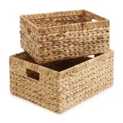 2pc Hyacinth Wicker Storage Basket Set Woven Organizer Bins for Shelves, Natural